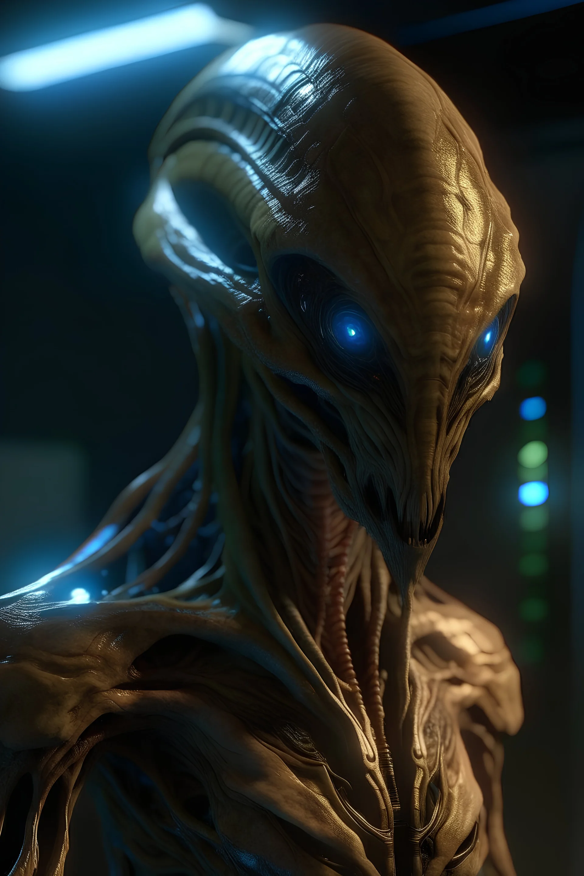 A Trisolarian alien from the book Three Body Problem, vivid details, cinematic lighting, highly detailed