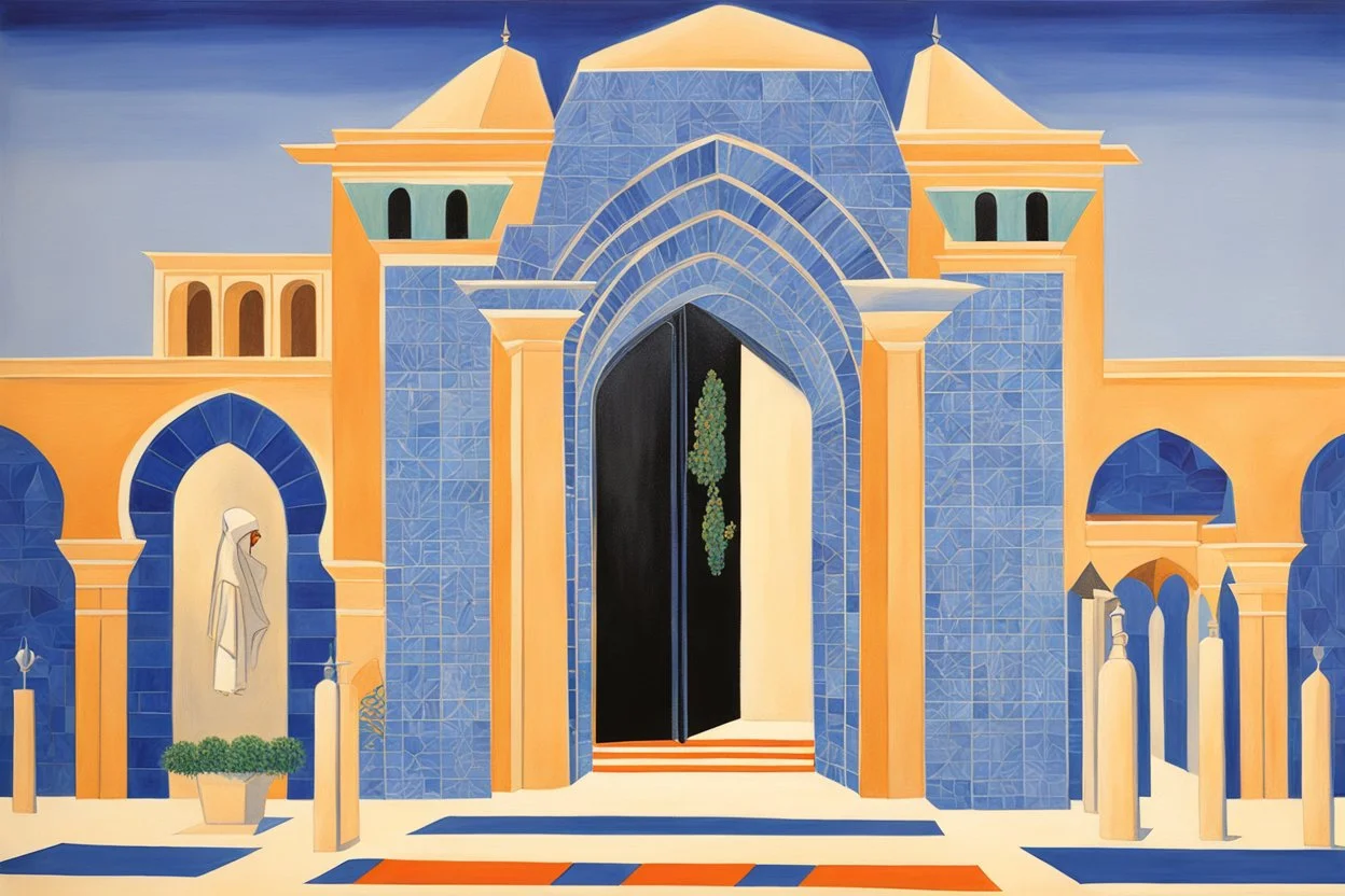 a gothic_arab gate in a blue-tiled wall in futurism stye by artist "Gino Severini",by artist "Marianne von Werefkin"