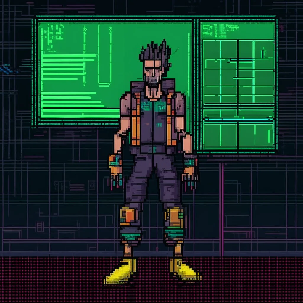 A pixel art cyberpunk version of the best football predictor master pundit master mutant