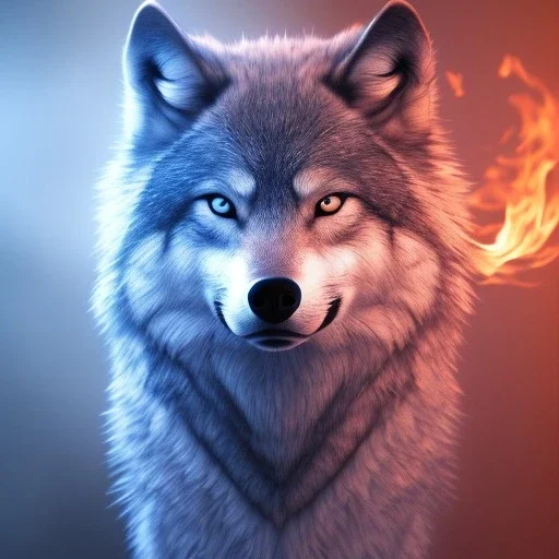 Wolf, blue, hyperrealism, masterpiece, expert, 8K, sharp focus, cinematic lighting, water, fire, blue