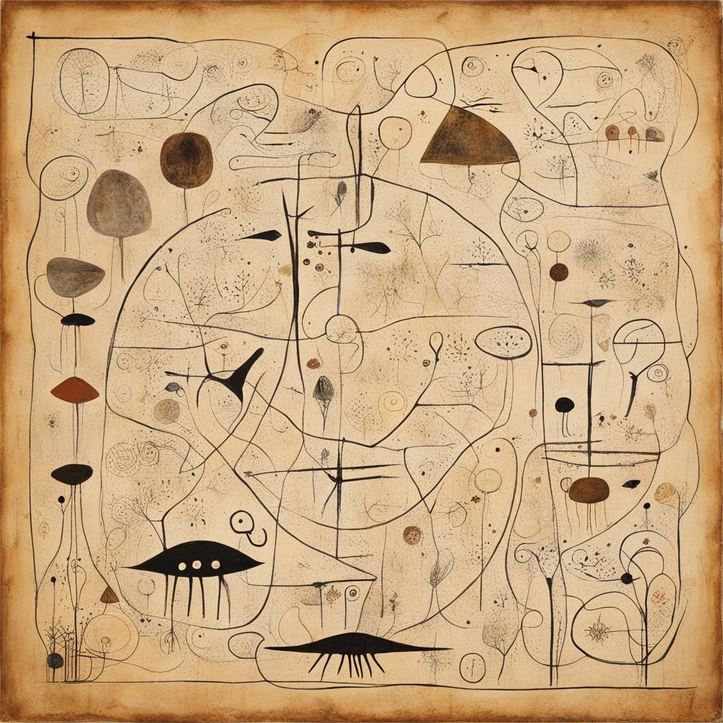 Discovered rough cave painting of alien visitation, symbolic art, abstract surrealism, by Squeak Carnwath and Rex Ray and Victor Pasmore, mind-bending illustration, Old Norse Alphabet glyphs, dark colors, sharp contrast