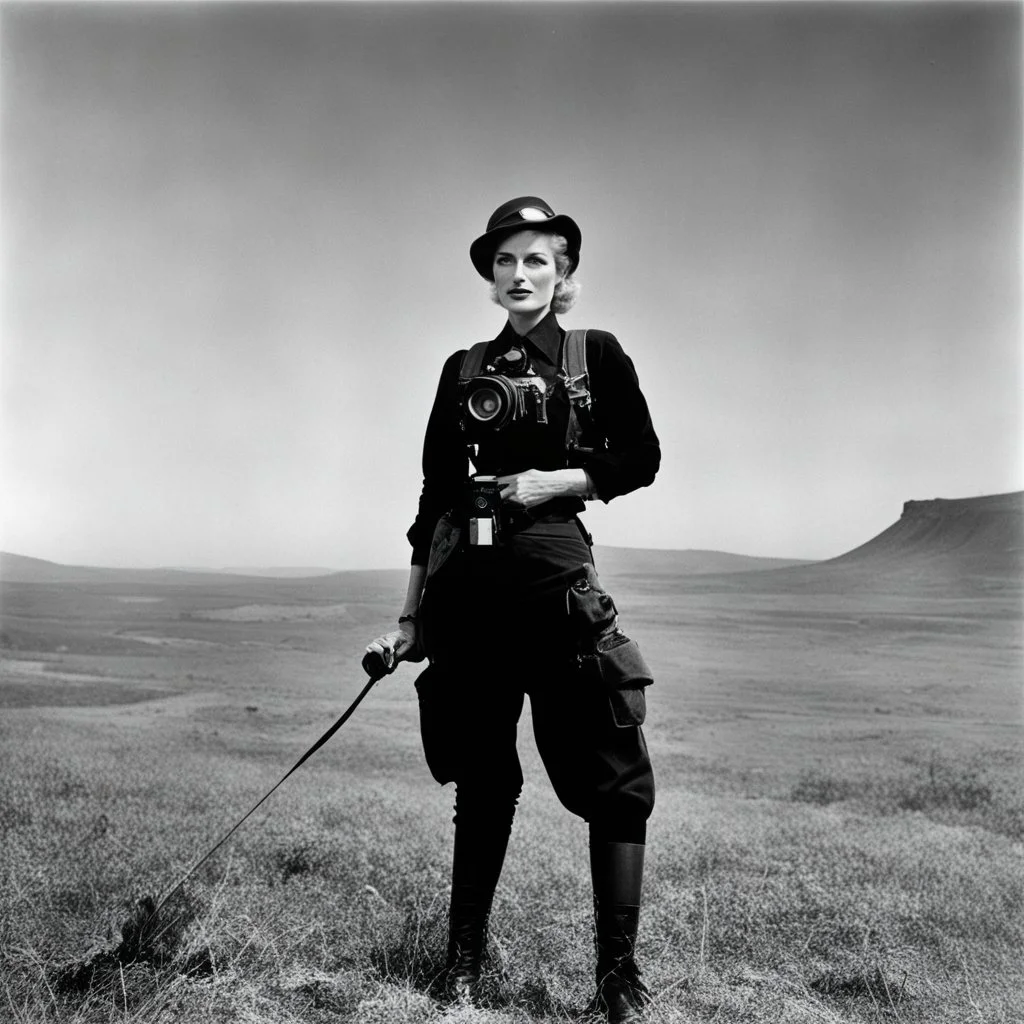 [art by Russ Meyer] Lee Miller stands with her camera in the battlefield. she shows off her garters. This war photographer is a fascinating figure indeed. She captured powerful images during World War II, showcasing the realities of conflict with a unique perspective. Her work is a testament to the courage and artistry of photojournalists in documenting history.