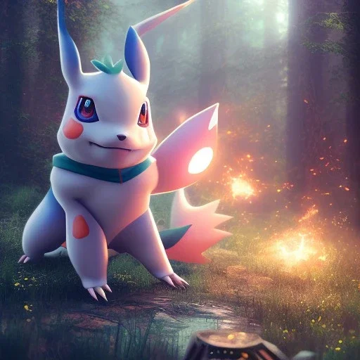 Mystery pokemon,Ambiance dramatique, hyperrealisme, 8k, high quality, lot of details, portrait,