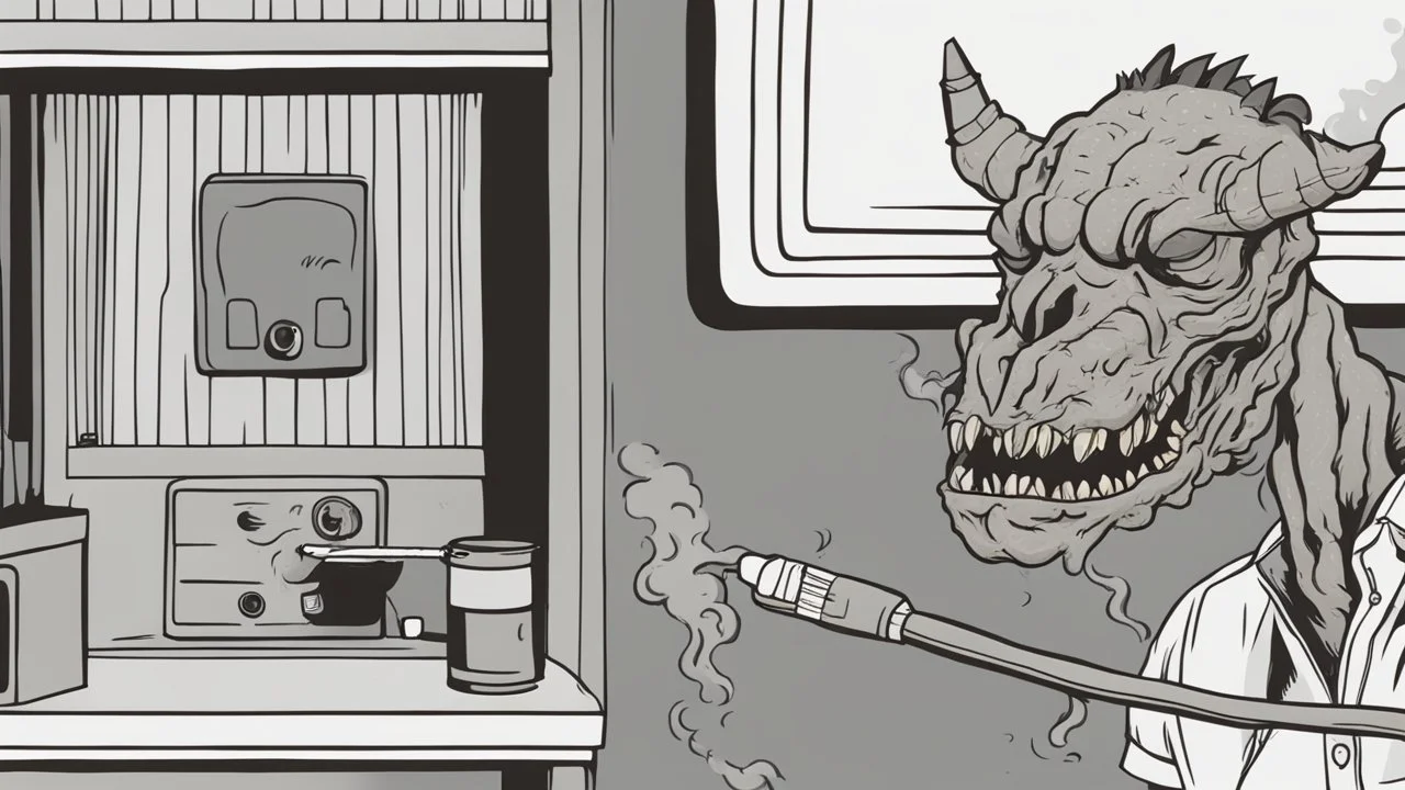 Cartoon deathclaw smoking weed