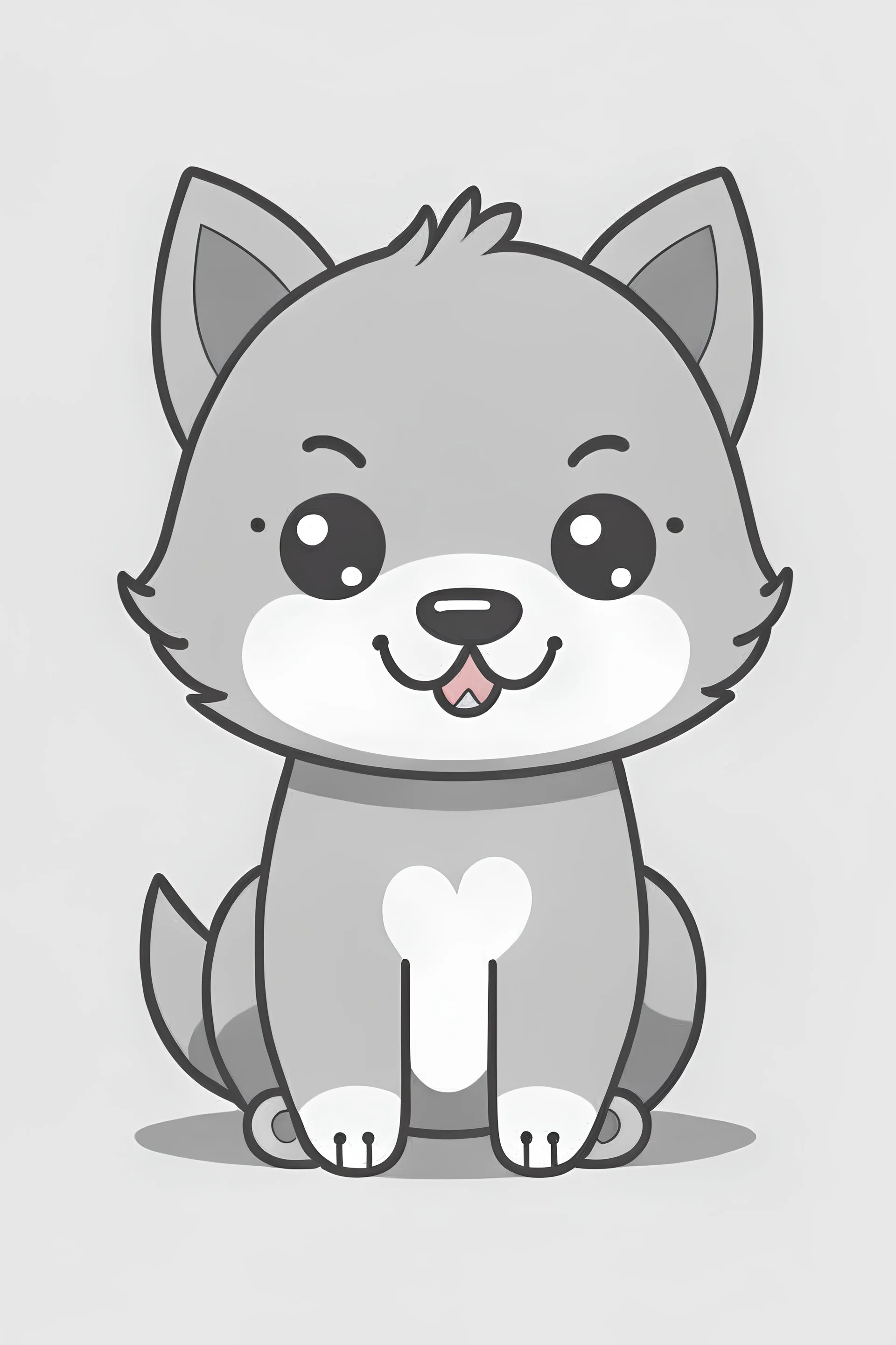 Simple, cute, kawaii style grey wolf