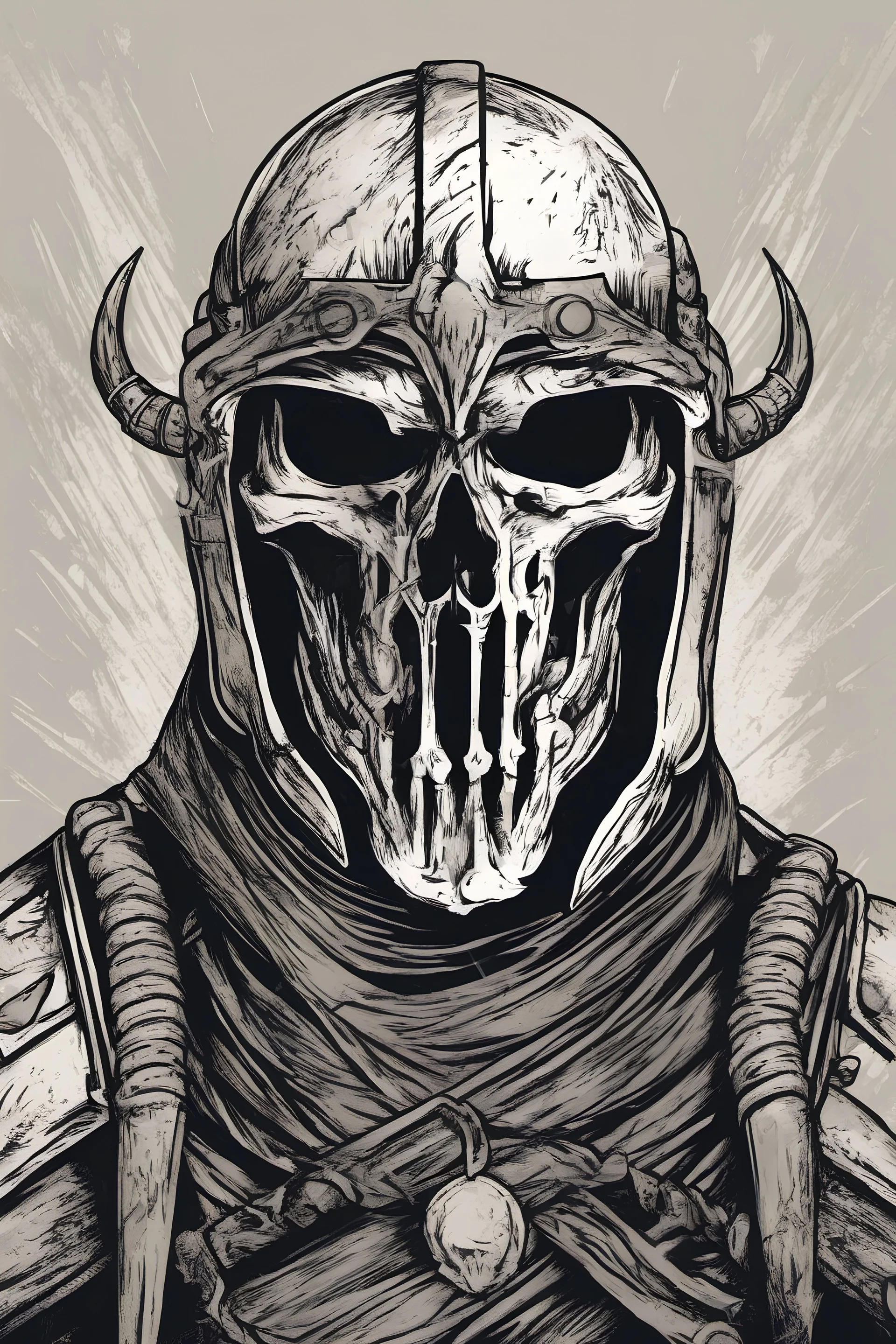 WARRIOR skull helmet, comic style, portrait