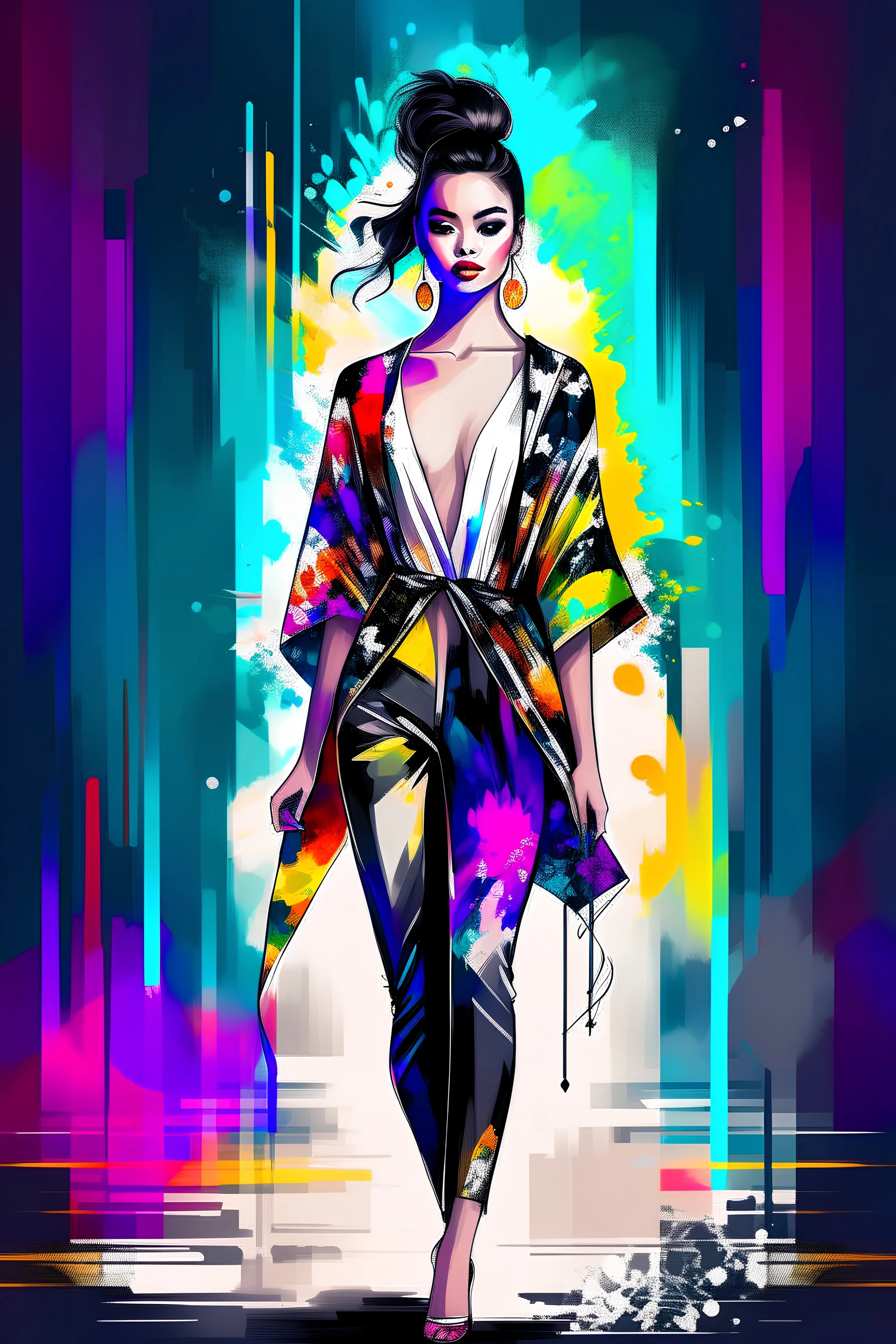 Beautiful Portrait,fullbody,posing in fashion show,Digital Art co-created by TT