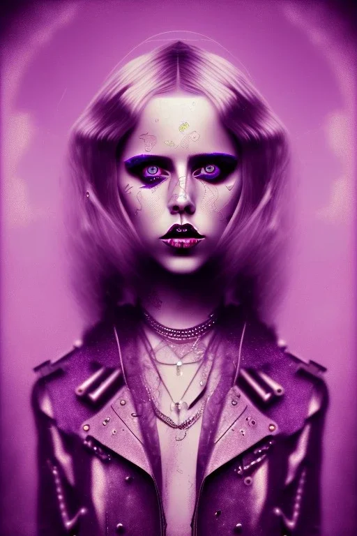 Danish singer MØ face,Abstract steampunk, purple tones,