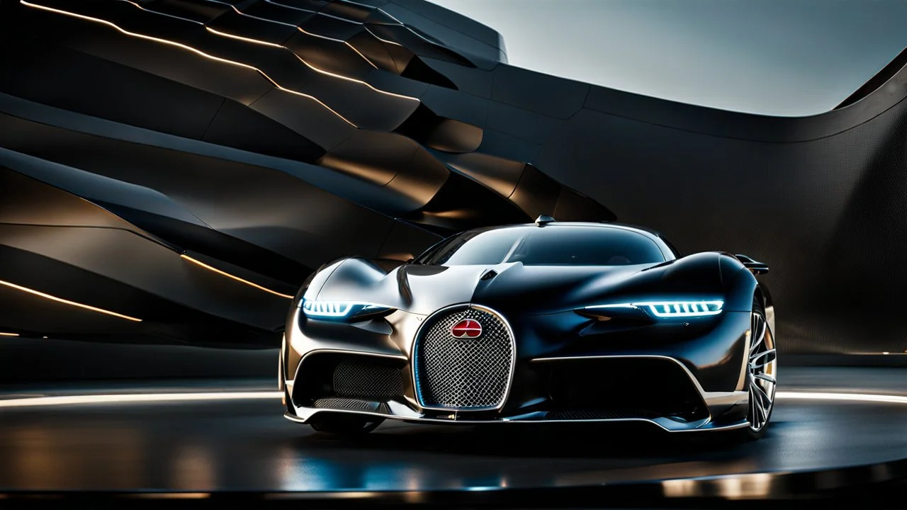 A stunningly realistic (((Bugatti x Mercedes UFO))), intricate detail and perfection in every surface, glimmering metal and luxurious contours, a (perfect model) for a desktop wallpaper fit for high resolution screens, evoking a sense of futuristic elegance in a (4K cinematic atmosphere). Rear View