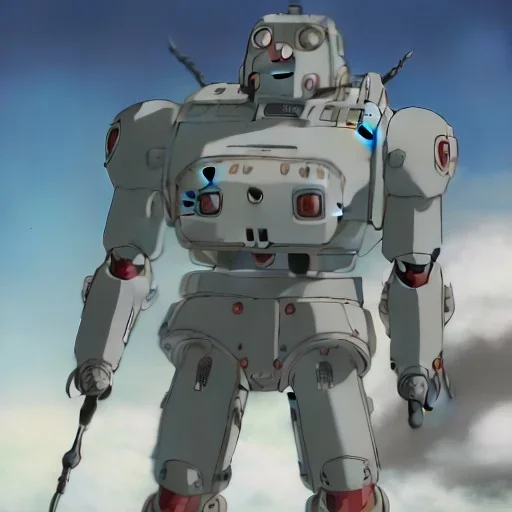 mecha with tracks for a tank. His body is armor and his hands are machine guns. The robot head has glass and the driver is an animal