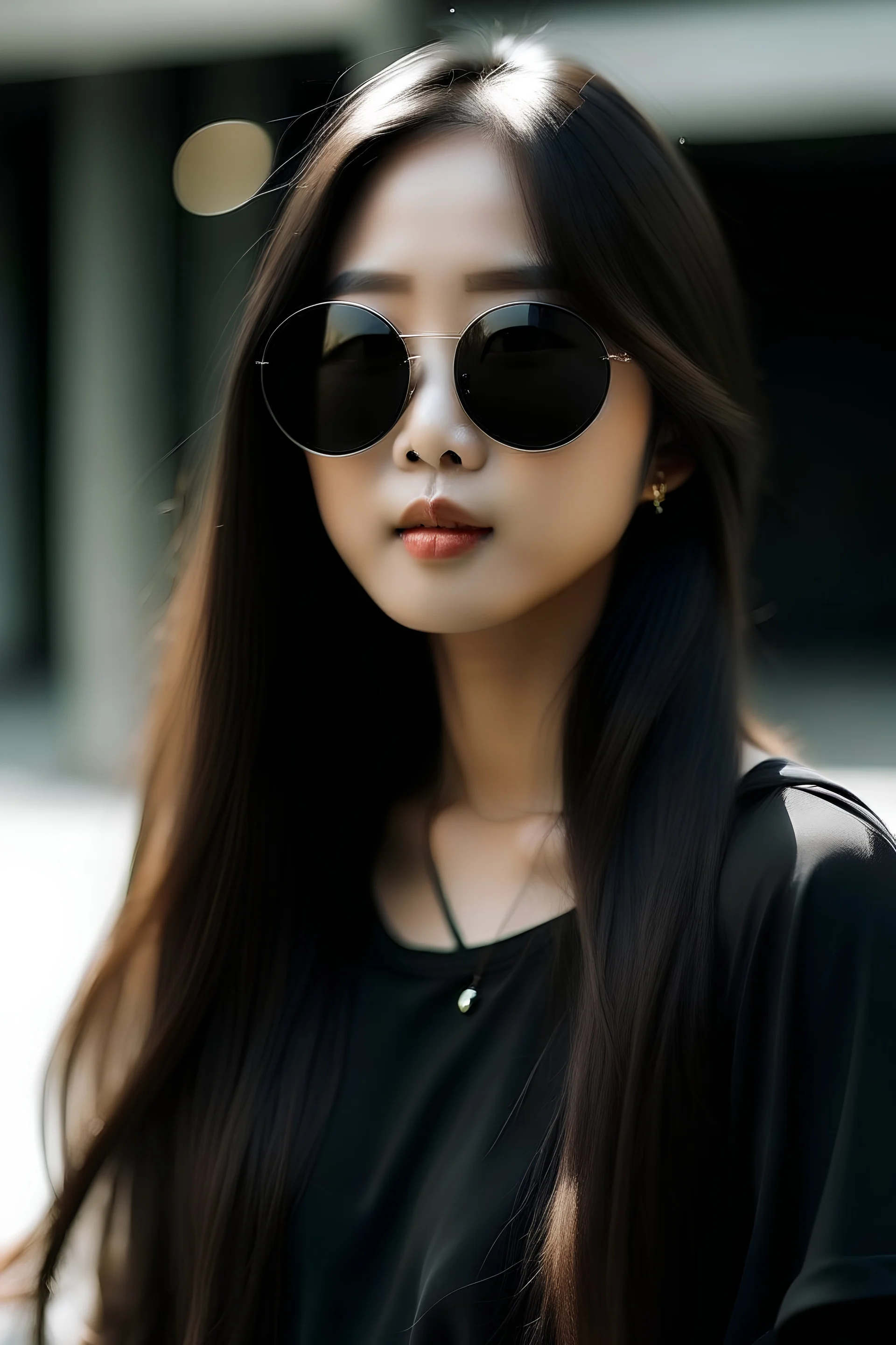 한국 여자 청소년 검은 긴머리 안경씀 니트입고있음