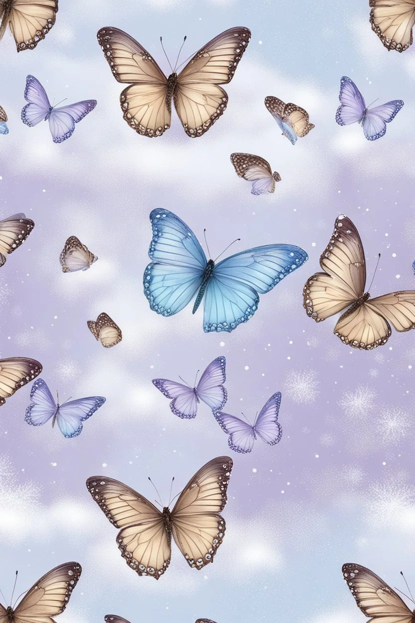 Light purple and light blue butterflies in the snowy winter