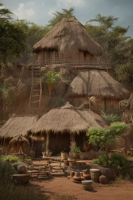 A photo taken from an african village "avengers", <character or scene>, kente, cinematic lighting --v 4 --q 2