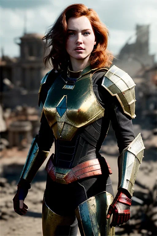 ultrarealistic, ruined city,__skimpy sci-fi armor__, __angles__, 18 year old woman, strikingly beautiful,ginger hair, _colour_, [__starlets__|__starlets__], (pale __skincolor__ skin:1.2), __camera__, _hair_, detailed face and eyes, medium breasts, leather choker, freckles, dynamic pose, resolved expression, __accessory__, strappy outfit, (straps:1.1), sword in scabard on left hip, (buckles, buttons, snaps, rings:1.0), haltertop style breastplate, detailed eyes, plump lips, sci-fi theme