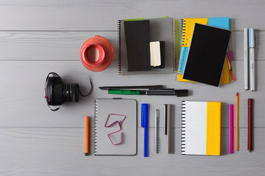 school supplies on a desk, real photography, photojournalism