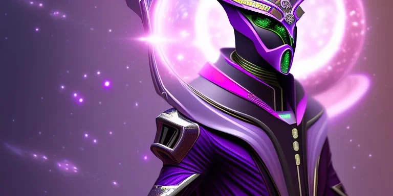 futuristic purple galaxy super villain that has the power of the universe