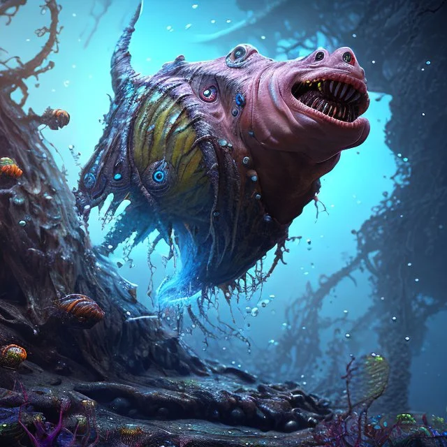 fluid ink angler fish creature, unreal engine 5, 8k resolution, photorealistic, ultra detailed