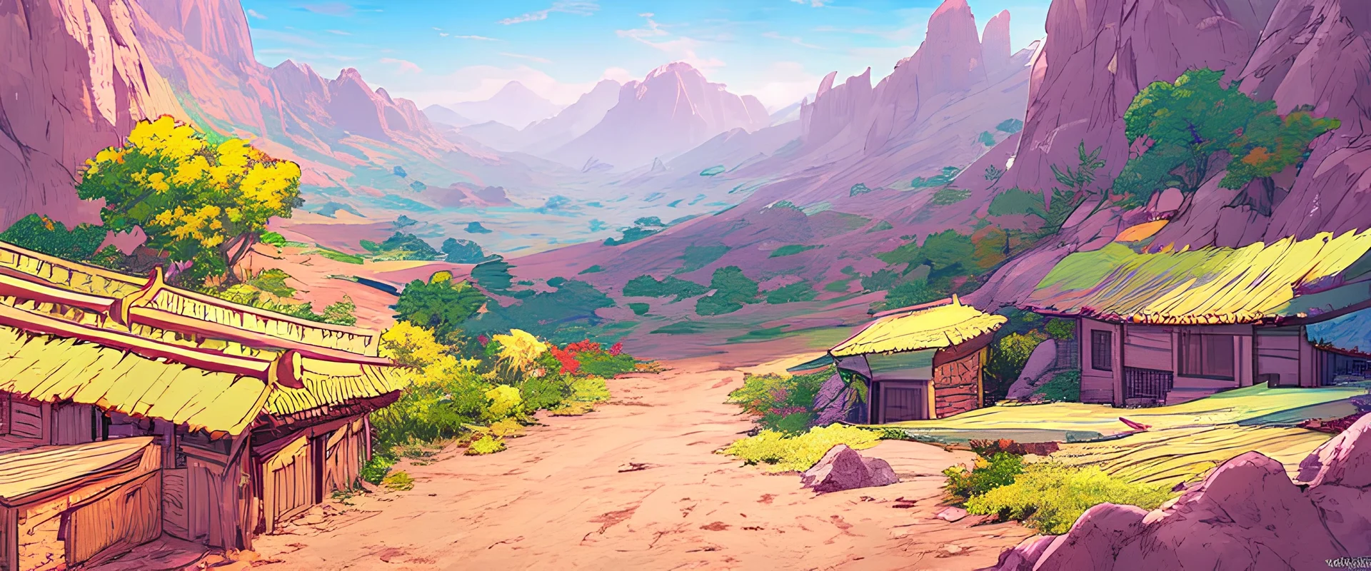 ghibli style anime background landscape no character korean neon street