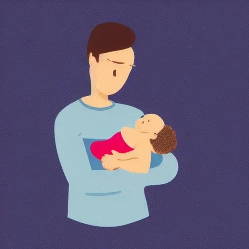 full view, flattened vector image icon of a couple holding a baby in a bundle with a dark blue and light blue color palette, transparent background.