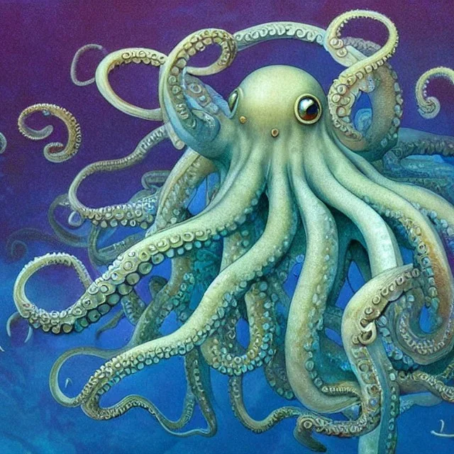 stunning, photoillustrative octopus in an underwater cerulean ocean, artwork, Flickr, 8 k, detailed matte, fine-detailed, high-quality, in the style of George Grie, Anne Dittman, Anne Stokes, Lisa Parker, Selina French, alphonse mucha, greg rutowski