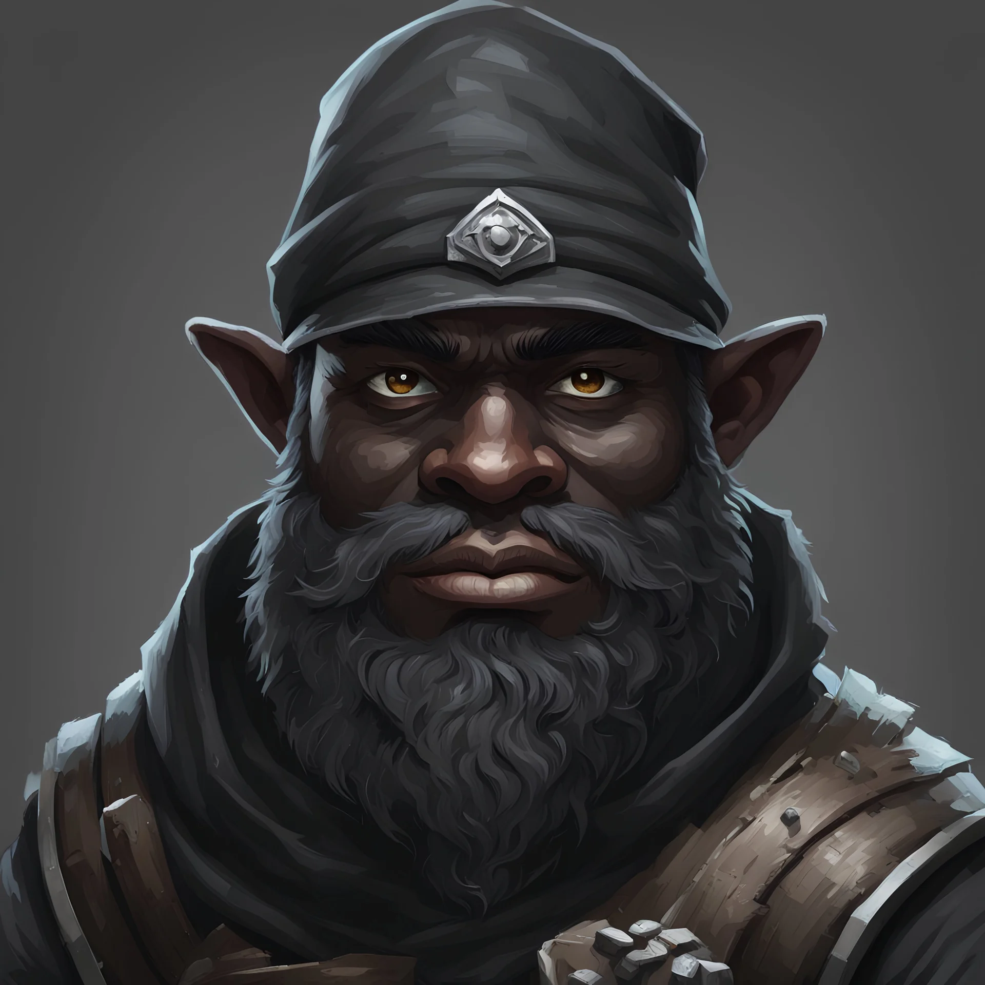 dnd, portrait of gnome thief with black skin