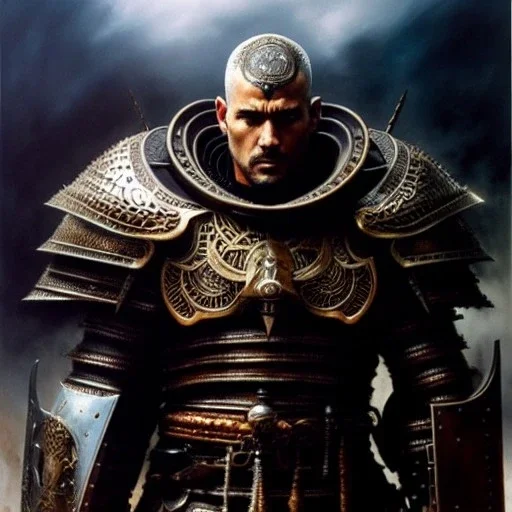 portrait 'Grunbeld-Berserk',ancient metal armor ,painting by gaston bussiere, greg rutkowski, yoji shinkawa, yoshitaka amano, tsutomu nihei, donato giancola, tim hildebrandt, oil on canvas, cinematic composition, extreme detail,fit full head inside picture,16k