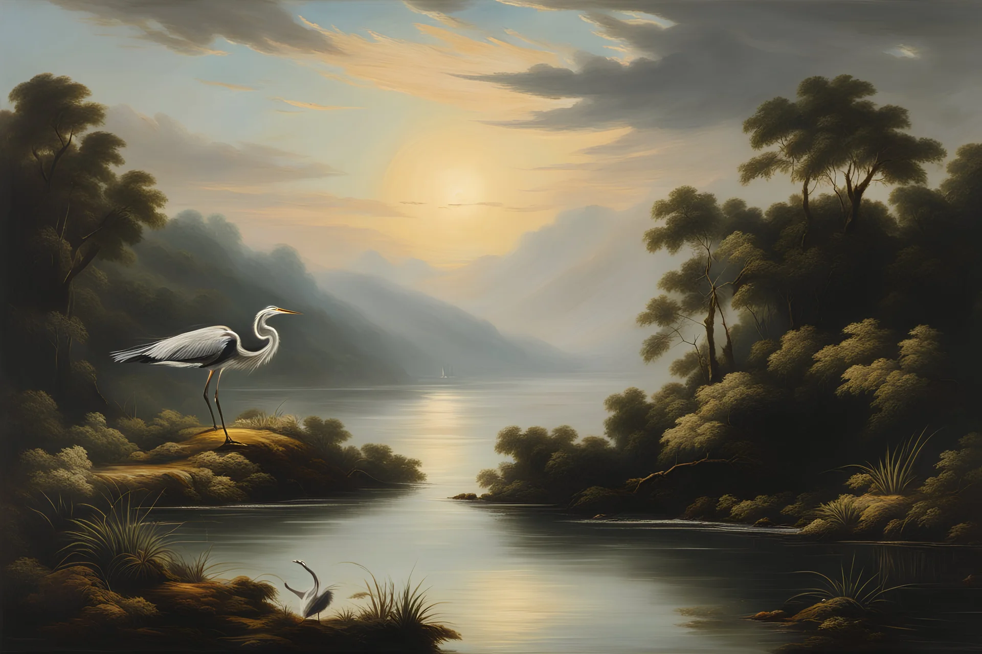 Herons In the style of Thomas Cole