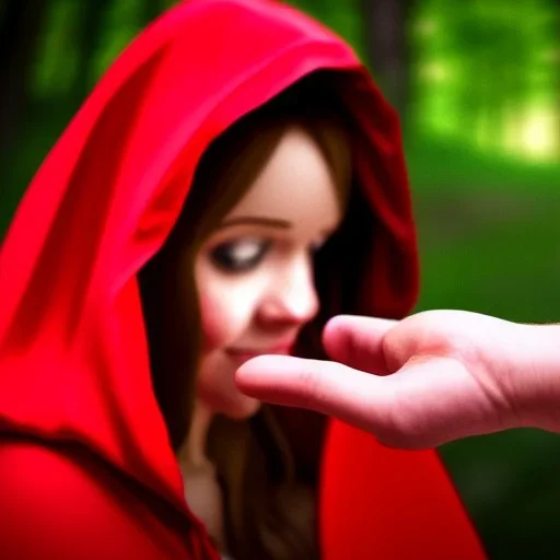 my hand touching flirty, gorgeous red riding hood