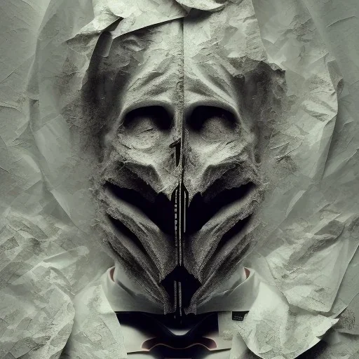 rendered in blender trash bag on his head and crumpled paper as a texture, collage paper and tape, slit - scan photography, high resolution, cinematic, unreal 6, breathtaking detailed