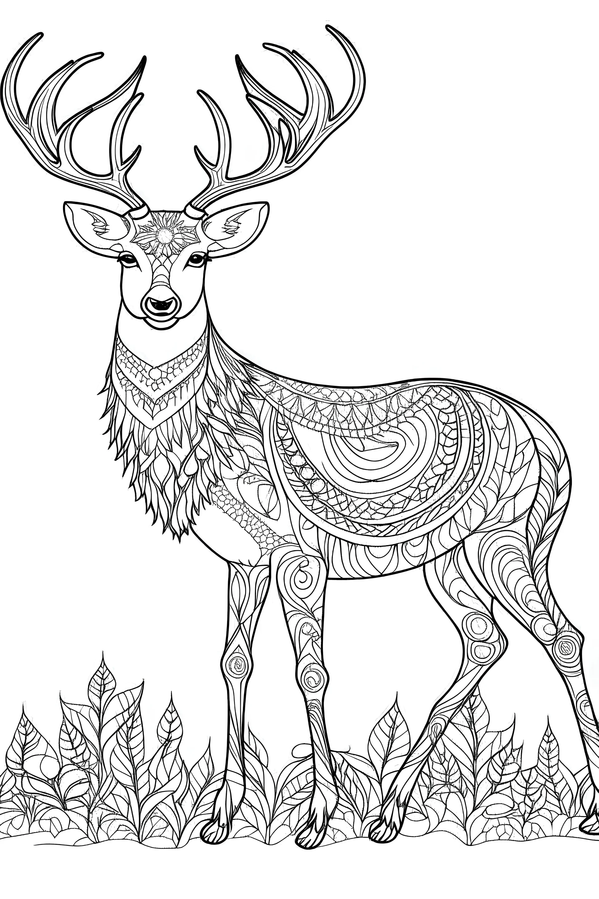 coloring book image of a deer