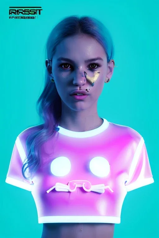 Ultra Realistic image, Rosalía artist, casual portrait, normal complexion, natural small busty, two bows, little chopsticks hair ,black eye long liner, latex t-shirt, inflatable open coat, gold pink and blue style, spray line glow, geometric led jewelry, fog, hot, inflatable style latex coat, vibrant color, highly detailed, art stations, concept art, smooth, unreal engine 5, god rays, ray tracing, RTX, lumen lighting, ultra detail, volumetric lighting, 3d, finely drawn.