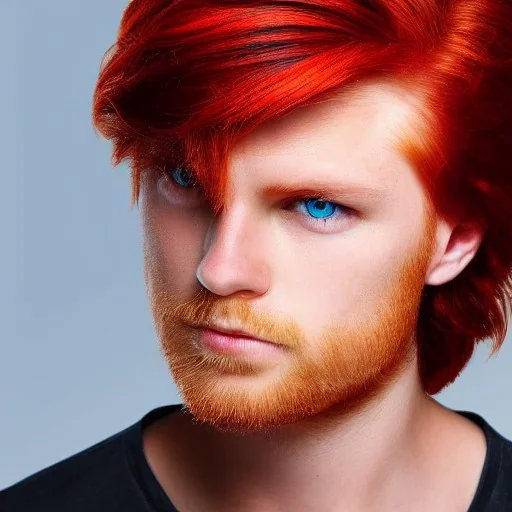  with complex details and full of sharp colors. Male, red hair, blue eyes