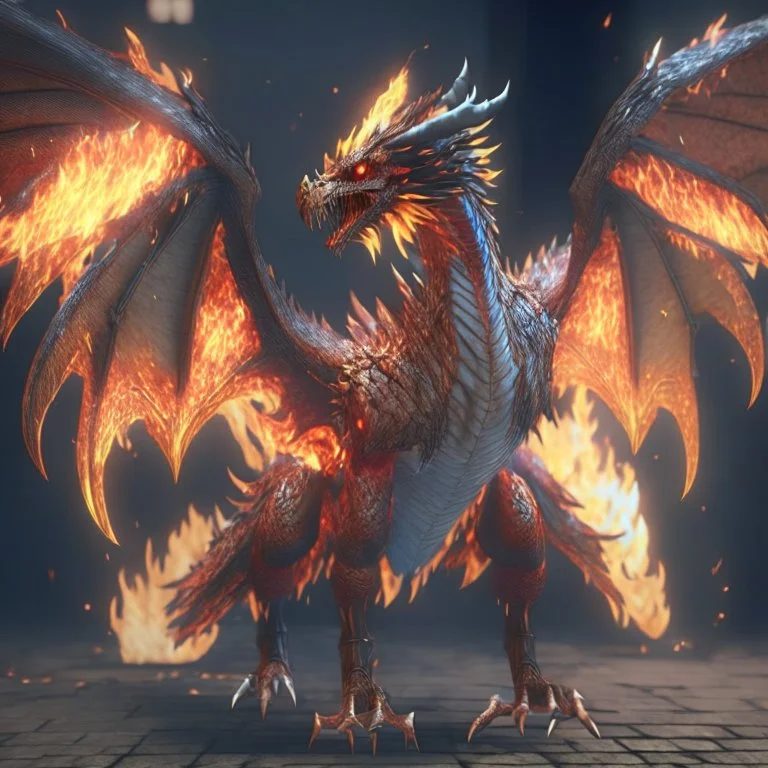 fire dragon, full body, giant wings, unreal engine 5, 8k resolution, photorealistic, ultra detailed