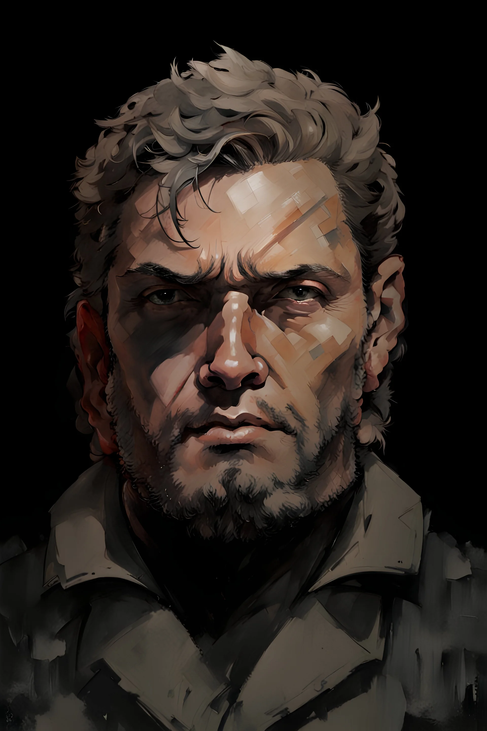 Portrait of a male with a horn in Yoji Shinkawa style.