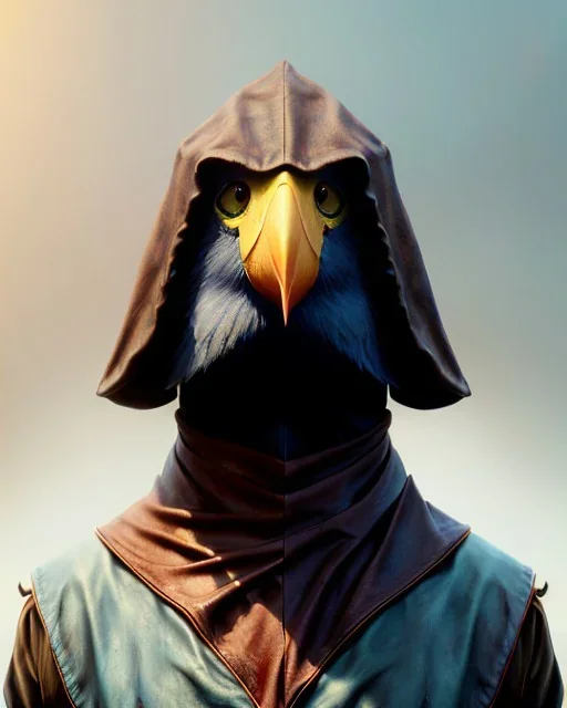 "twitter, mysterious Kenku male, bird, full-scale head and shoulders portrait, 8k resolution concept art portrait by Greg Rutkowski, Artgerm, WLOP, Alphonse Mucha dynamic lighting hyperdetailed intricately detailed Splash art trending on Artstation triadic colors Unreal Engine 5 volumetric lighting Splash art fantasy"