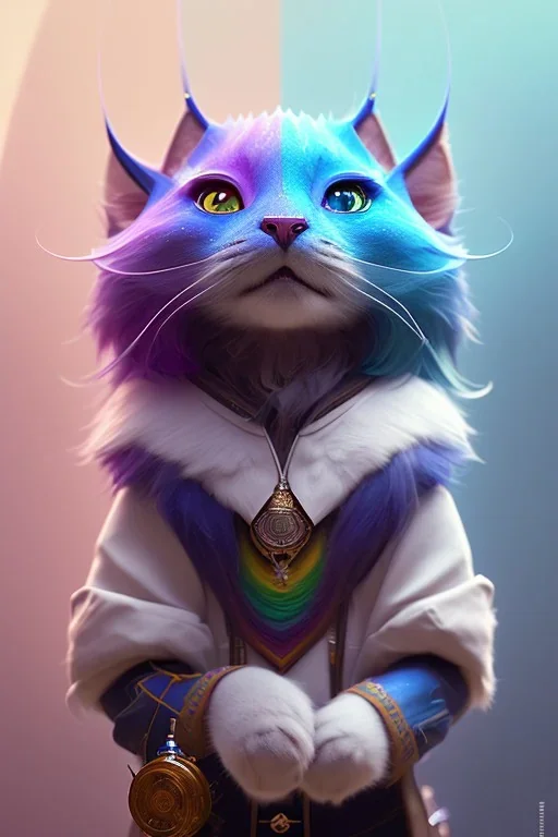 award winning portrait of a male anthropomorphic rainbow cat long black hair. character design by cory loftis, fenghua zhong, ryohei hase, ismail inceoglu and ruan jia. unreal engine 5, artistic lighting, highly detailed, photorealistic, fantasy