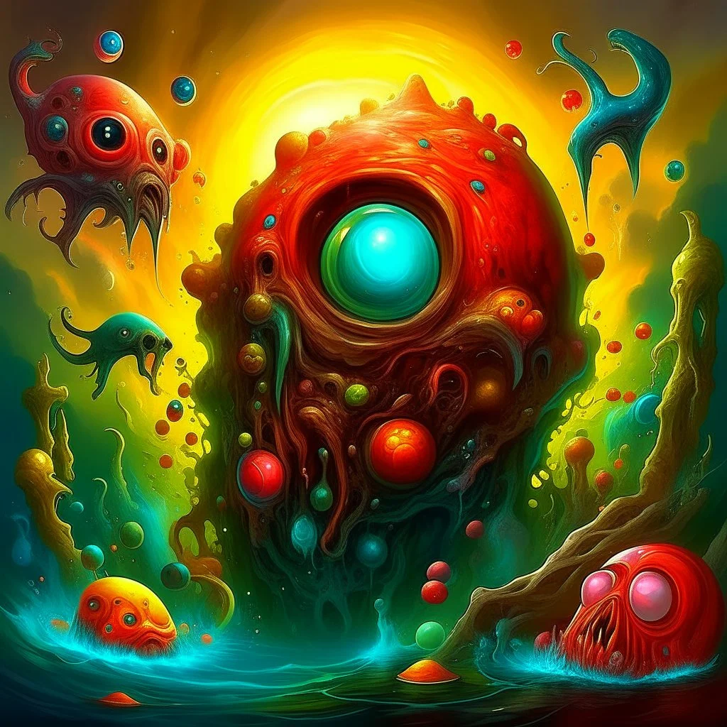 a high definition IMAGE detailing the creatures found on other worlds, retrofuturistic, phototrealism, Macabre Rapture End of days Revelation scene, isanely detailed matte oil painting, sinner apotheosis,diagonal composition, unbalanced, abstract surreal horror, eerie, scary warm a colorful splash of steampunk bubbles , amazing splashscreen artwork, photoshop water art, liquid painting, swirling paint colors, ink splash, physics splashes of colors, colorful sw