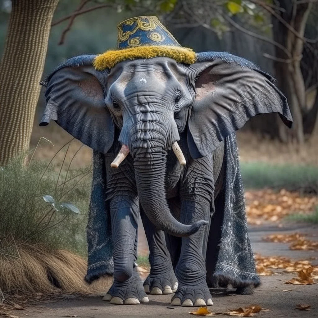 An elephant dressed as a witch