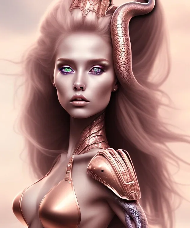 Sexy alien princess warrior rose gold skin snake hair