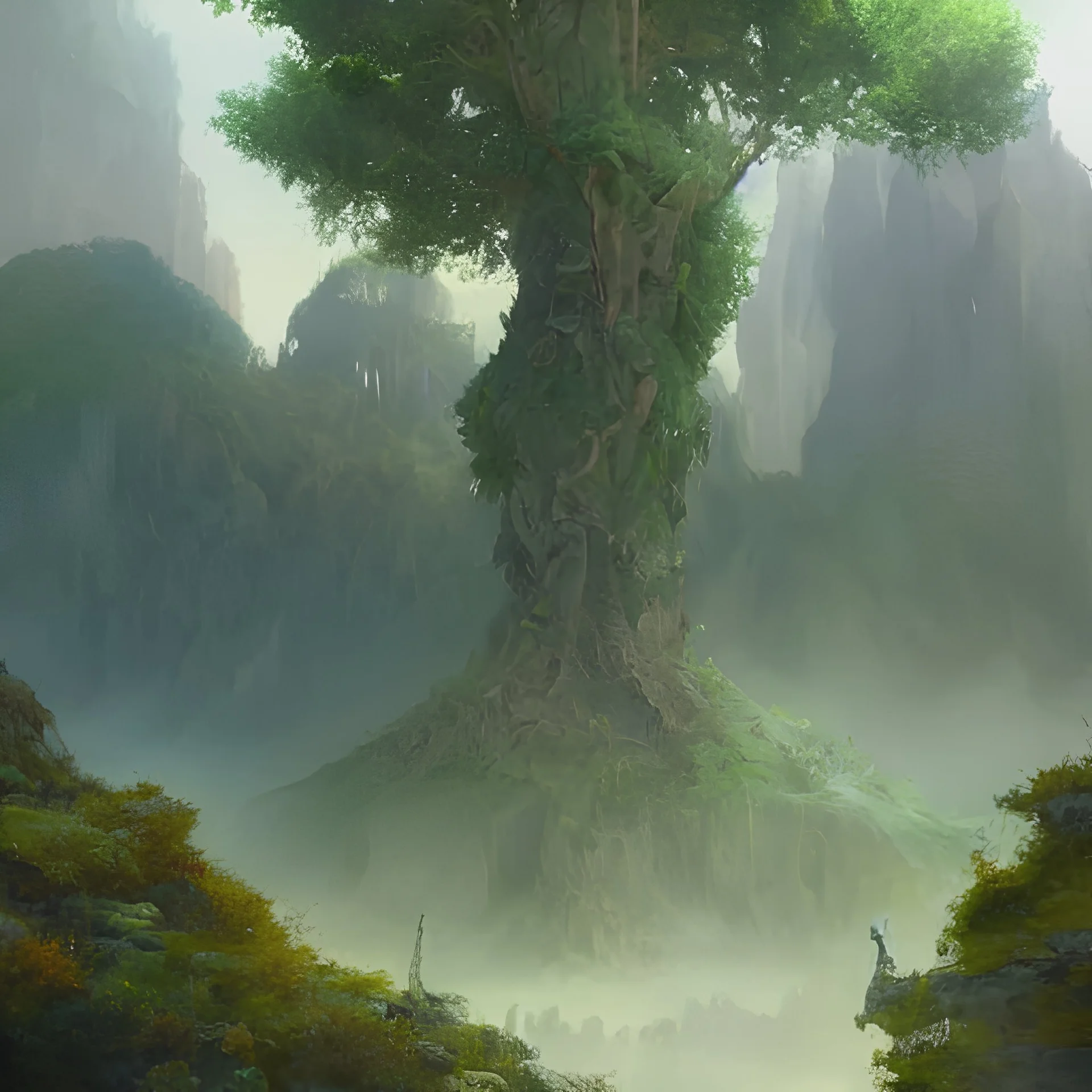 The Mana Tree, a fantasy digital painting by Greg Rutkowski and James Gurney, trending on Artstation, highly detailed