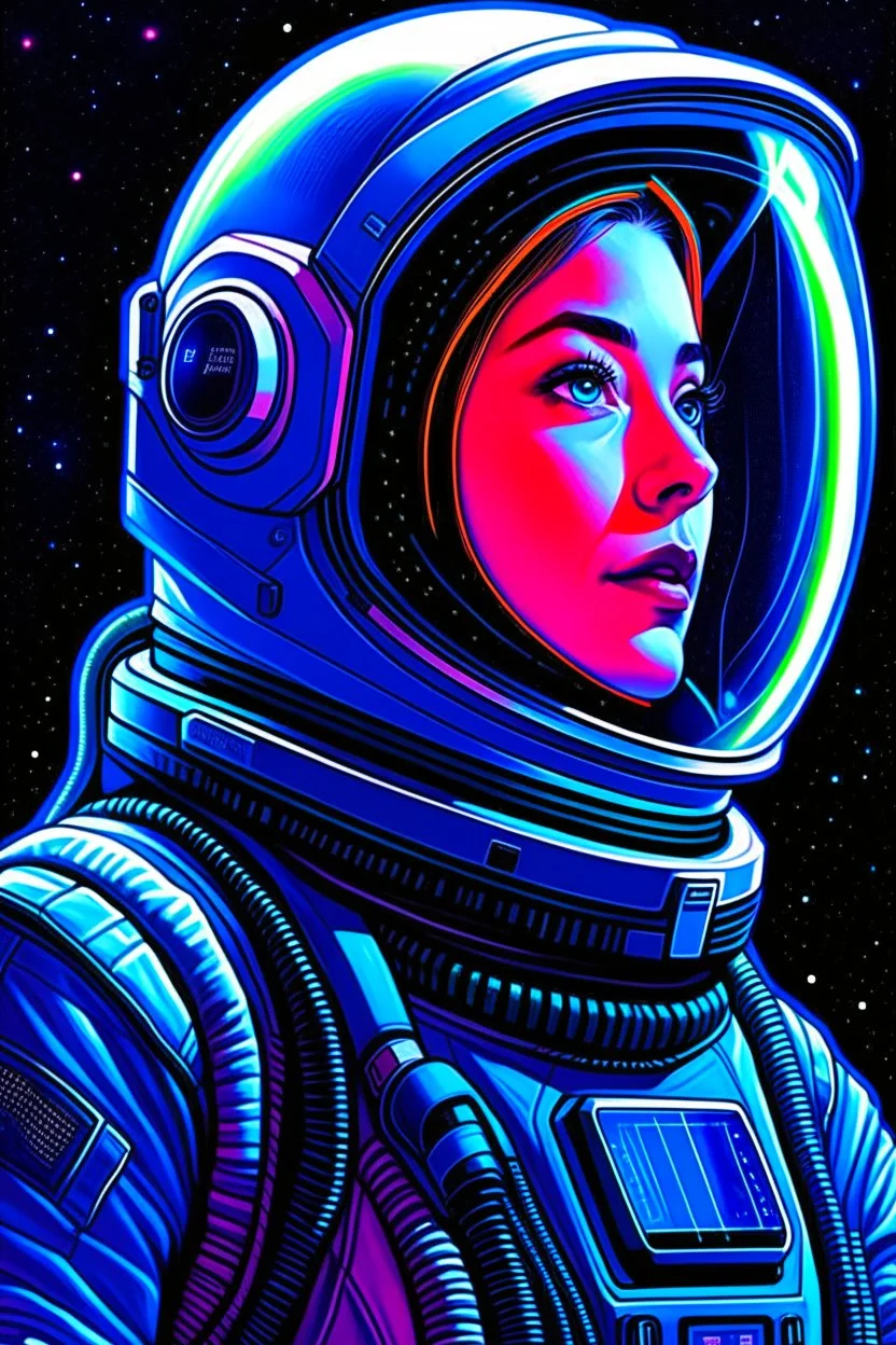 a close up of a smarthone in a space suit, jen bartel, portrait of smarthone, detailed smarthone, inspired by Tim Hildebrandt, futuristic smarthone, glowing spacesuit, sci-fi digital art illustration, stefan koidl inspired, in spacesuit, looking out into space, smarthone