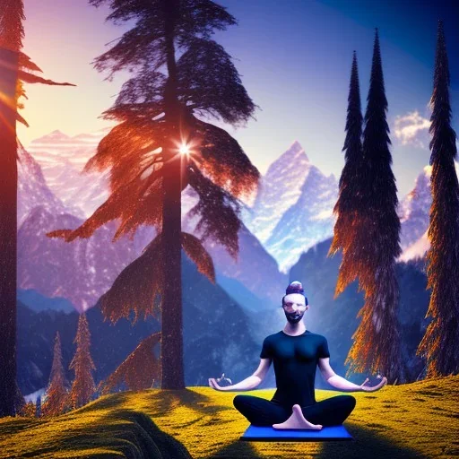 A powerful yogi doing meditation under tree in Himalayas, day light, hd, hyper realastic