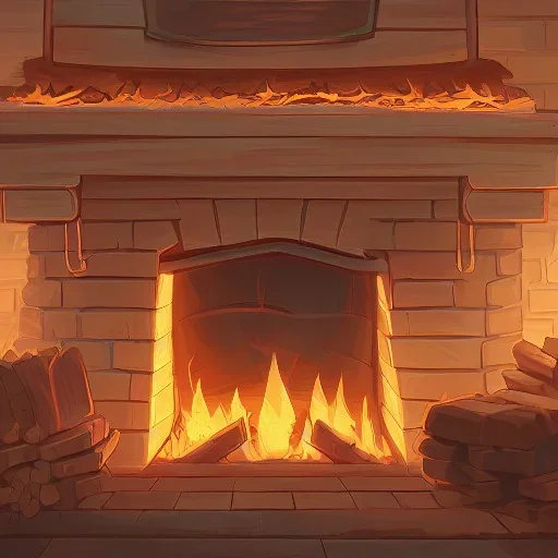 A fireplace with logs made with gingerbread,digital illustration, hyperdetailed, cute