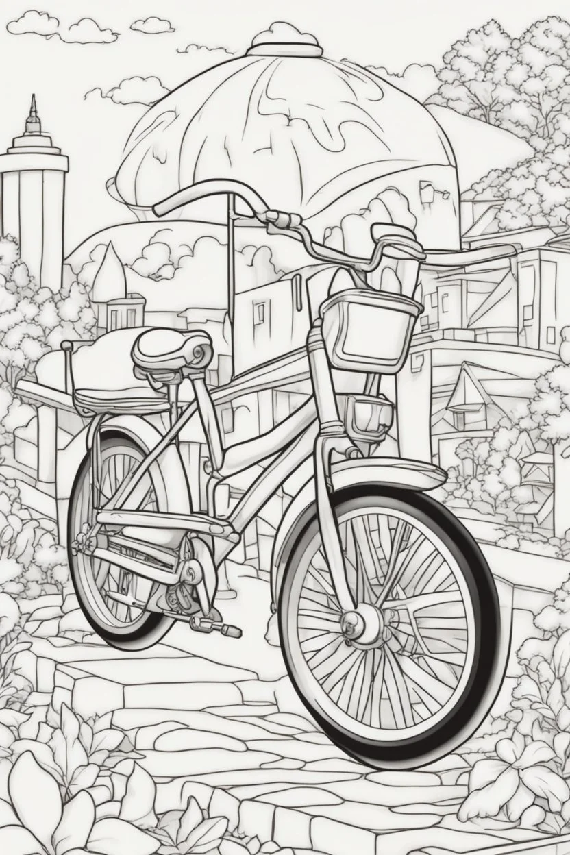 coloring page for kids, BICYCLE, thick outline, low details, no shading, no color