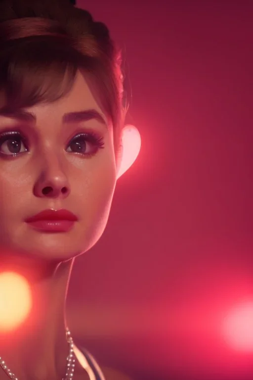 Audrey Hepburn Princess Peach, closed eyes, rtx, reflection, 8k, glow, winning photography, caustics