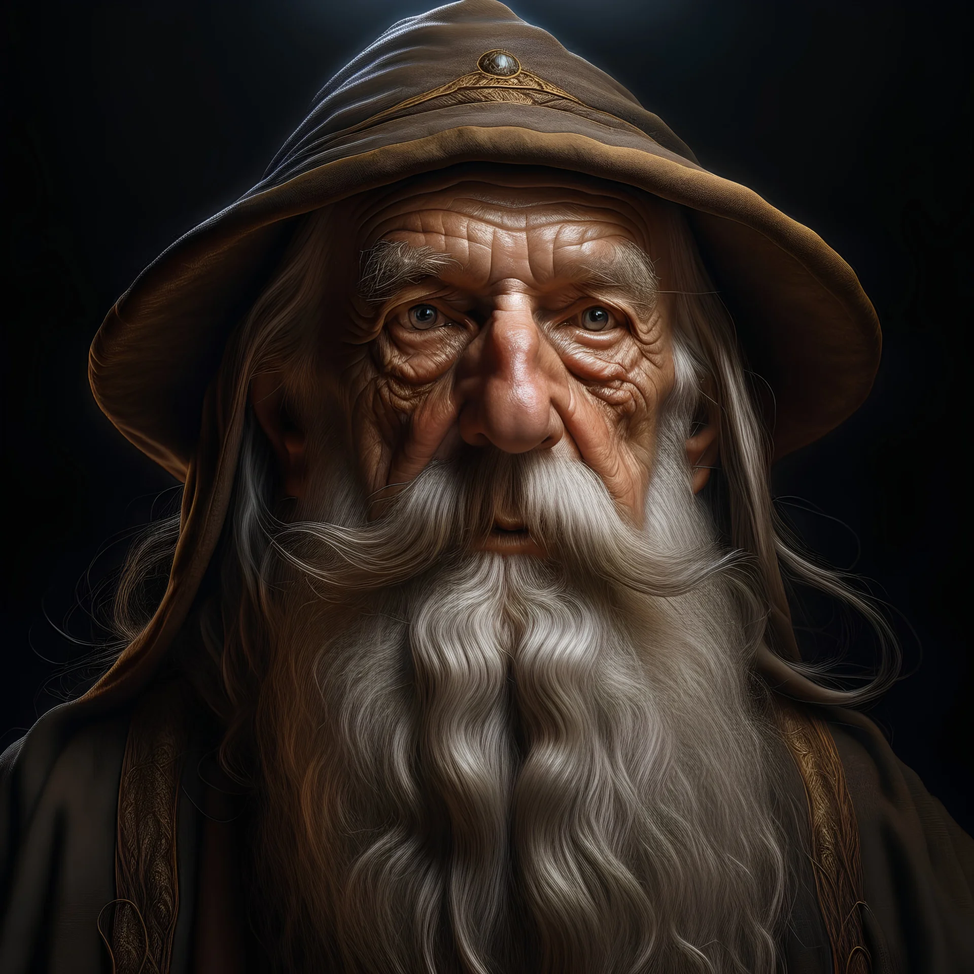 evil wizard, old man, beard, hyperrealism, many details