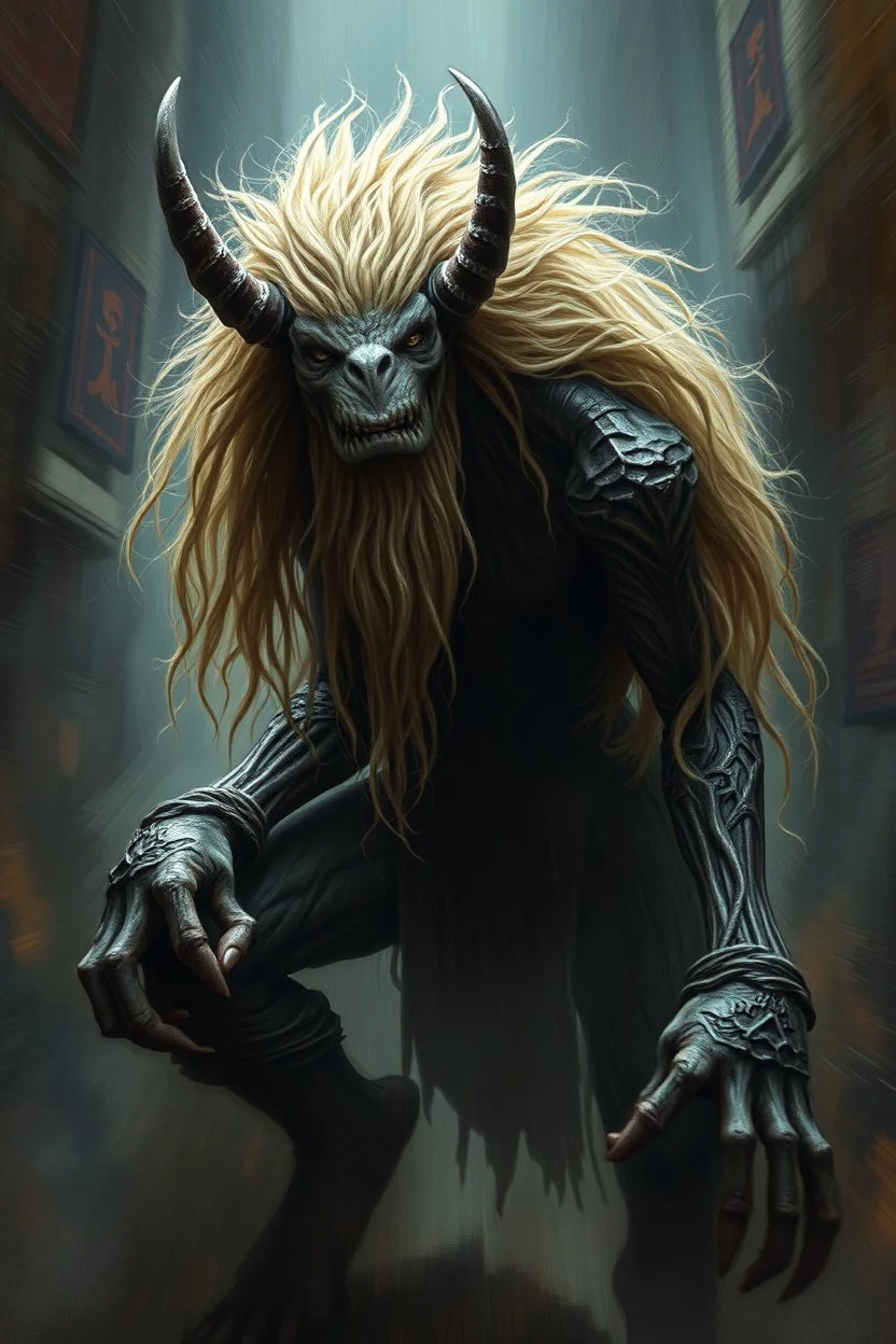 en god og snill og flink og veldig søt og hårete som en hippie , humanoid skapning fra universet, de regjerer ofte i underjordiske byer i Underdark. ser på seg selv som overlegne og bruker andre som slaver , abyss city, motion blur, painted by Rembrandt and Giger