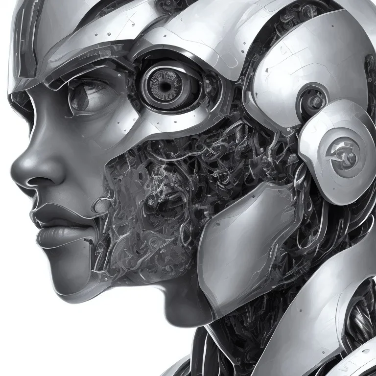 black and white portrait of a man robot