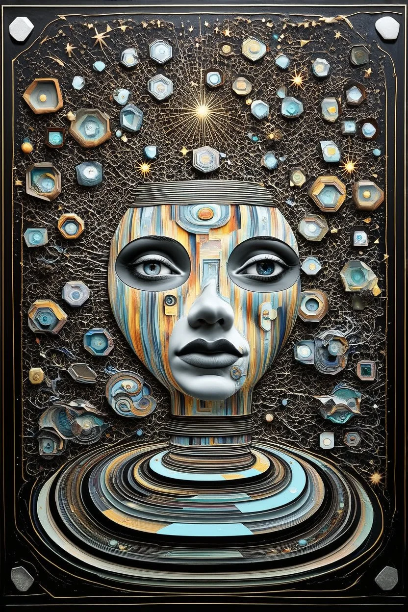 You are the universe; Neo-Surreal Symbolism; 3D art inspired by Hundertwasser and Kandinsky; Golden Hour; Multi-faceted; Controversial; Supremely Detailed; Marvelous; Whimsical; Pale Pastel on black and white