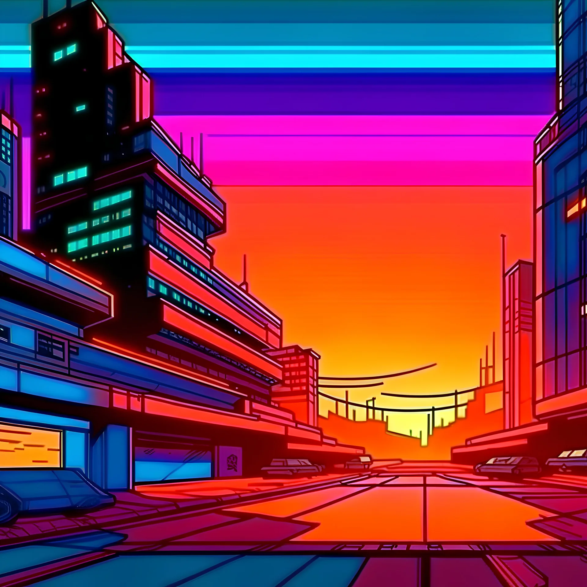 cyberpunk retro futuristic empty place in the city for comics from far away